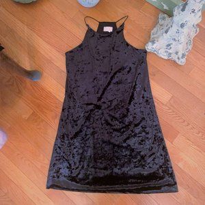 sleeveless black velvety mini swing dress